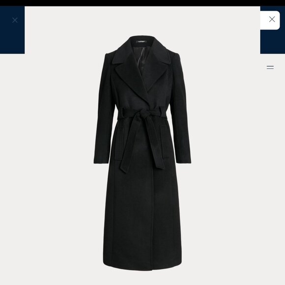 Ralph Lauren Belted Tie Wrap Maxi Wool Blend Black Women's Long Coat Size 4 - Picture 3 of 12